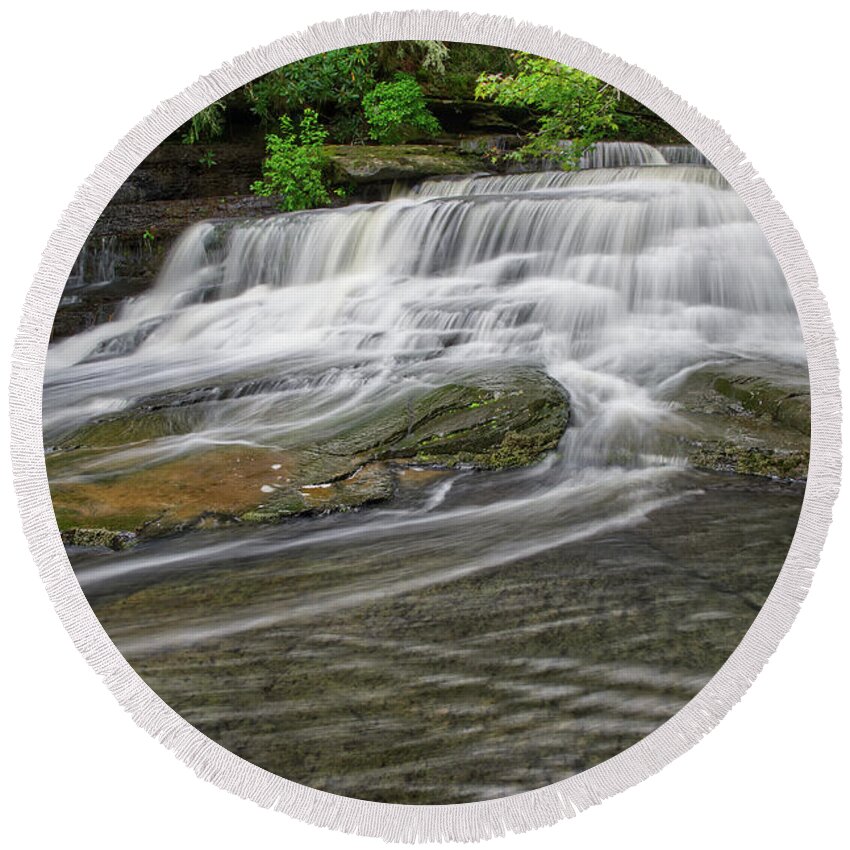 Lower Piney Falls Round Beach Towel featuring the photograph Lower Piney Falls 20 by Phil Perkins