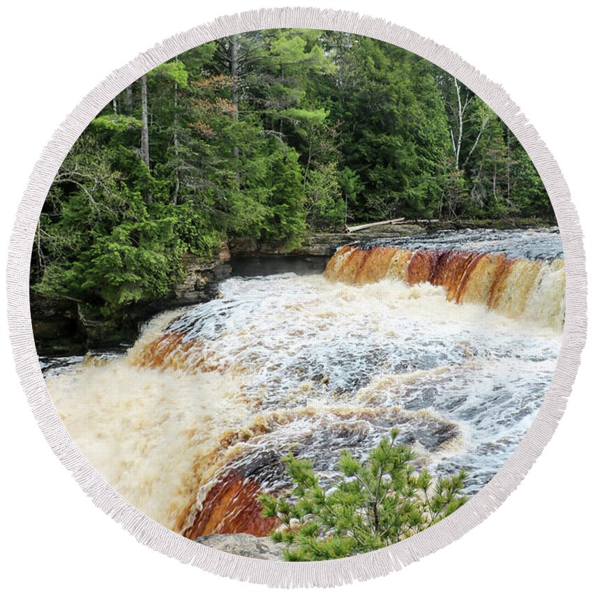 2023 Round Beach Towel featuring the photograph Lower Tahquamenon Falls Vertical by Dawn Richards