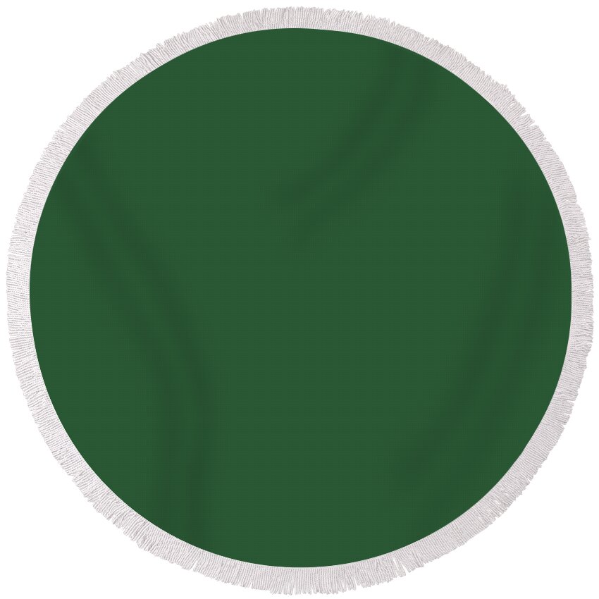 Green Round Beach Towel featuring the digital art Lucky Dark Green Solid Color Pairs To Sherwin Williams Shamrock SW 6454 by PIPA Fine Art - Simply Solid