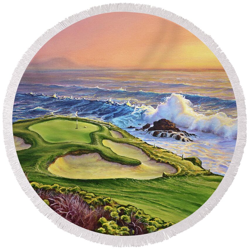 Golf Round Beach Towel featuring the painting Lucky Number 7 by Joe Mandrick