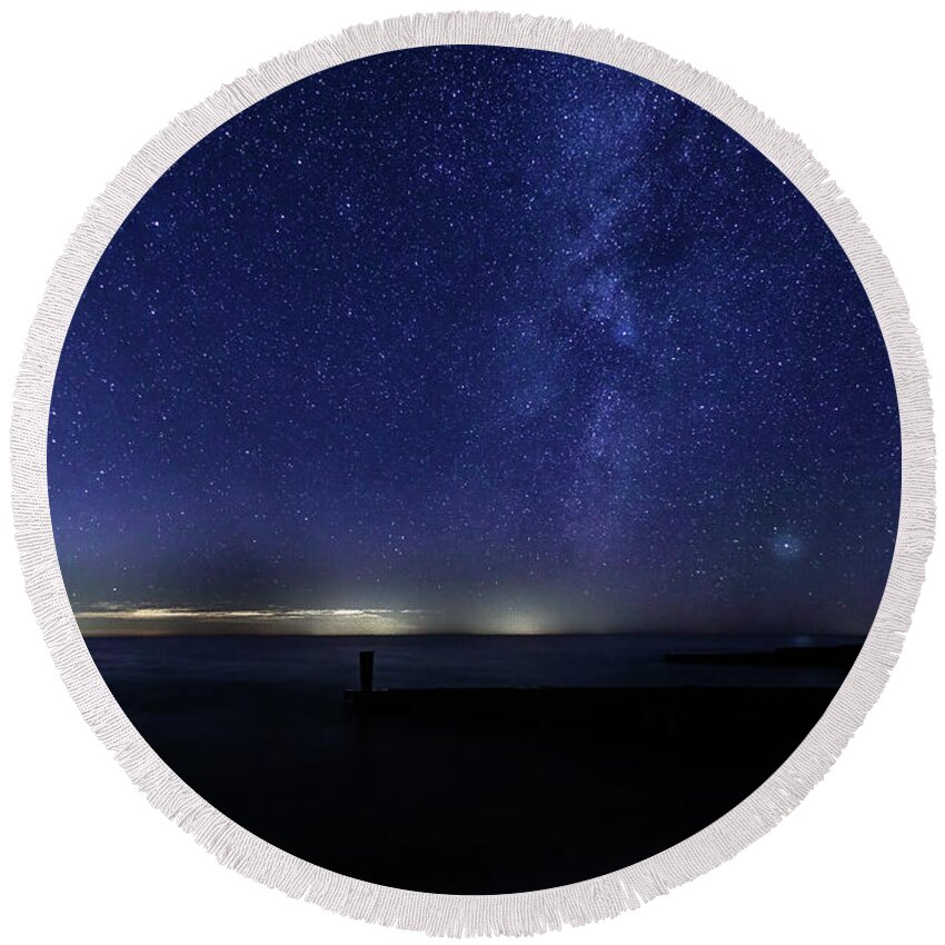 Nature Round Beach Towel featuring the photograph Ludington Milky Way by Joe Holley