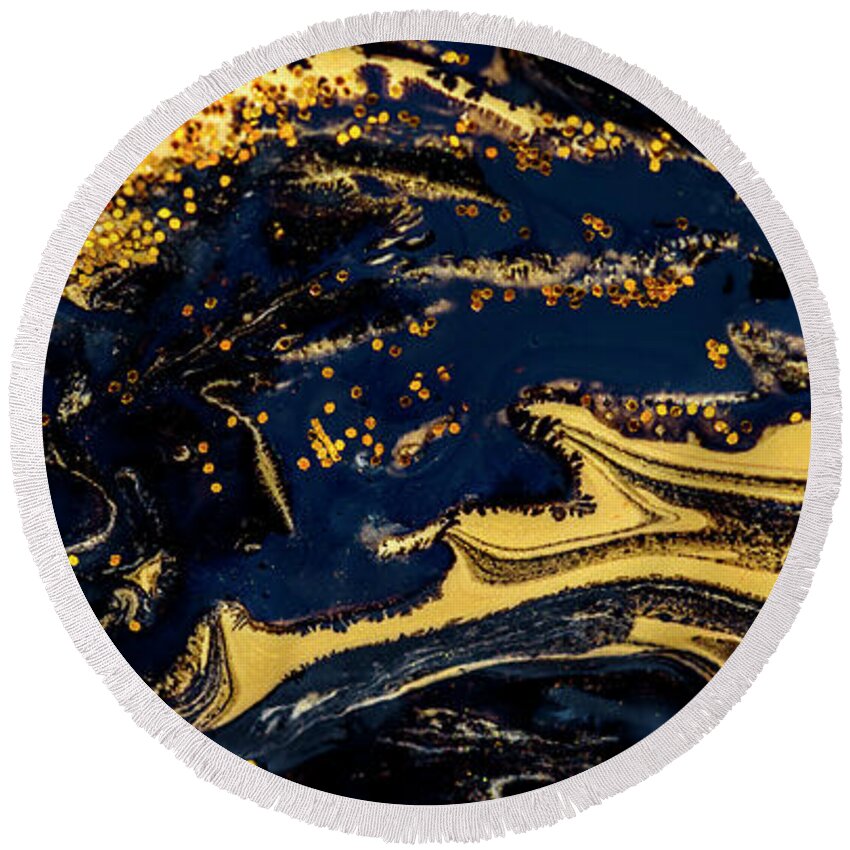 Paint Round Beach Towel featuring the painting Luxury abstract design with gold and black by Jelena Jovanovic