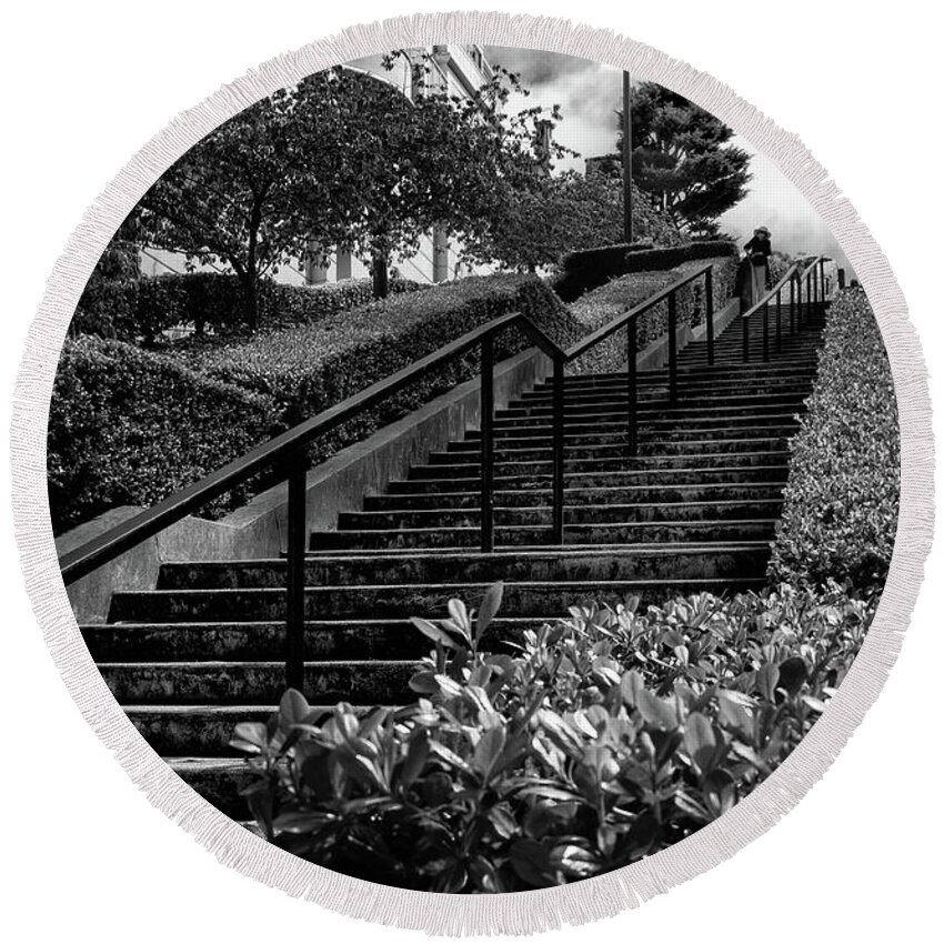 Sfo Round Beach Towel featuring the photograph Lyon Street Steps by Doug Sturgess