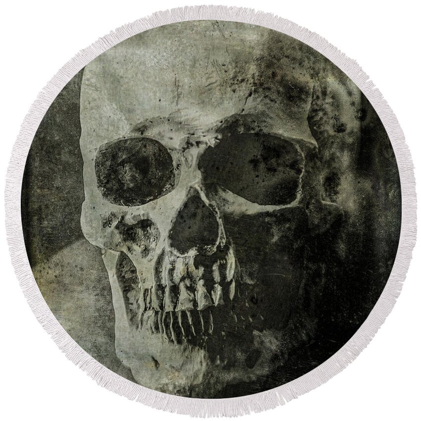 Skull Round Beach Towel featuring the photograph Macabre Skull 2 by Roseanne Jones