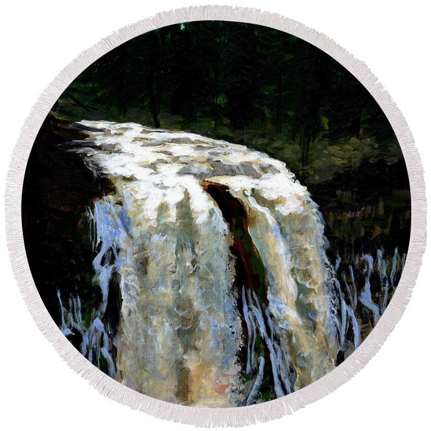 Waterfall Round Beach Towel featuring the painting MacArthur-Burney Falls by Alice Leggett