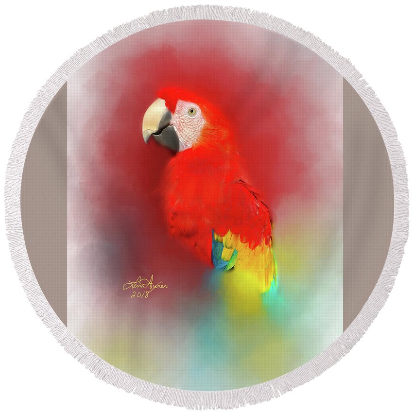 Macaw Round Beach Towel featuring the digital art Macaw by Lena Auxier