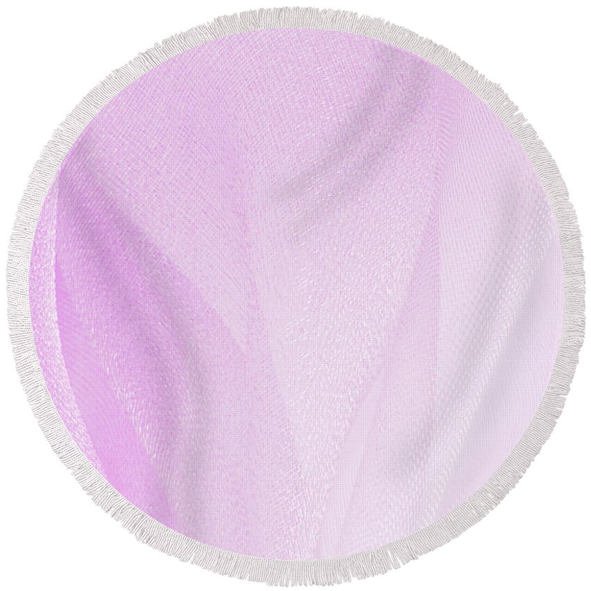 Abstract Round Beach Towel featuring the photograph Macro Of Pink Organza Fabric Texture by Severija Kirilovaite