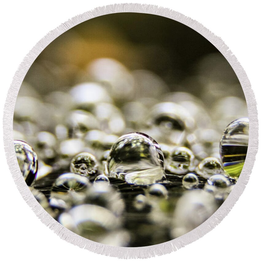 Dew Round Beach Towel featuring the photograph Macro Photography - Dew Drops by Amelia Pearn