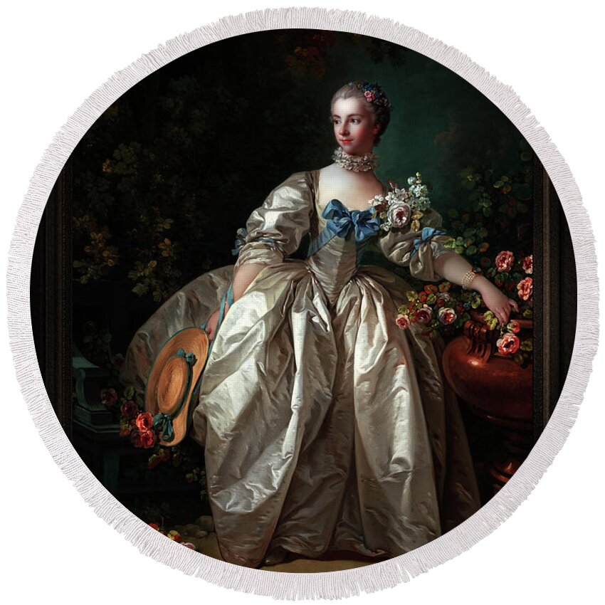 Madame Bergeret Round Beach Towel featuring the painting Madame Bergeret by Francois Boucher Classical Fine Art Reproduction by Rolando Burbon