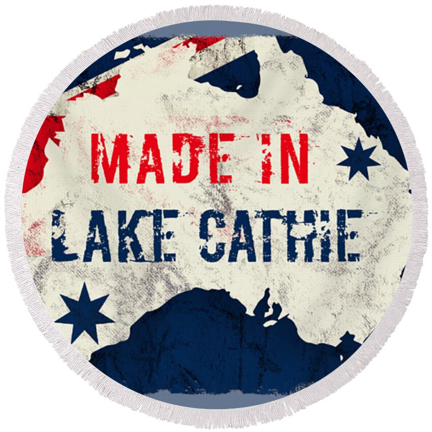 Lake Cathie Round Beach Towel featuring the digital art Made in Lake Cathie, Australia by TintoDesigns