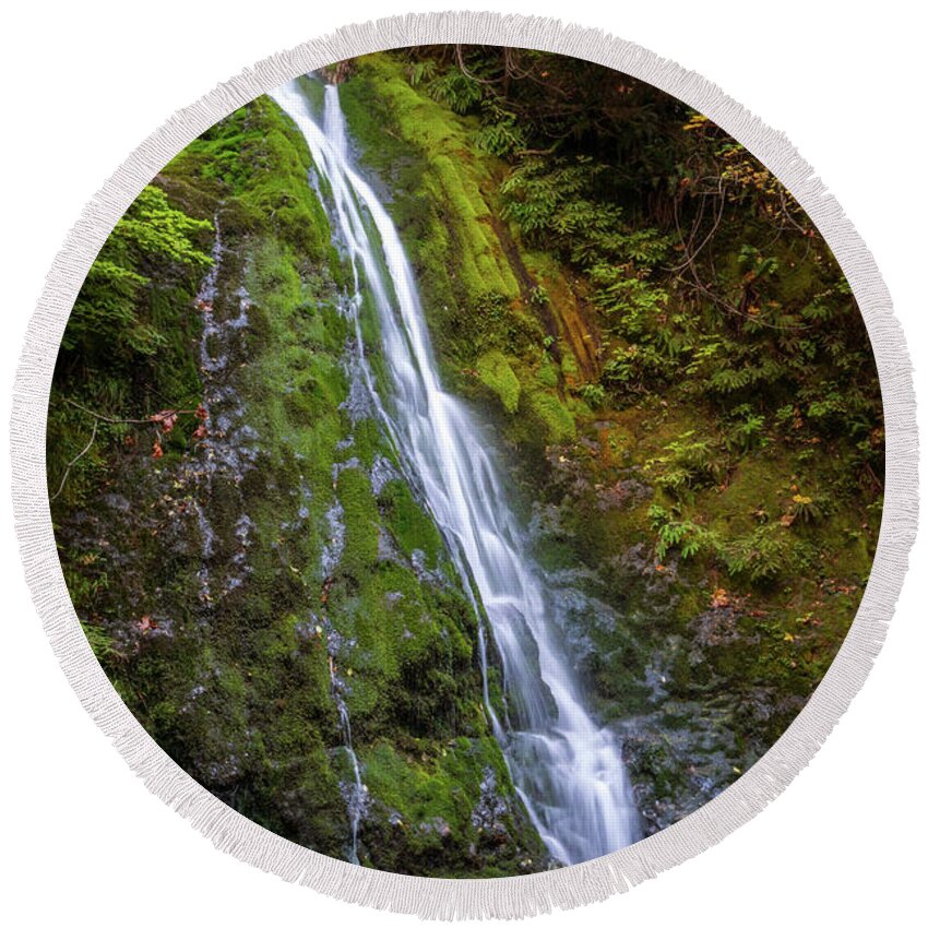 National Park Round Beach Towel featuring the photograph Madison Falls #3 by Nancy Gleason