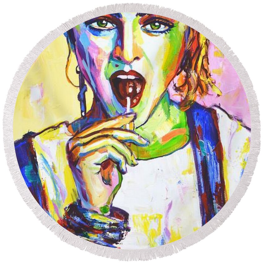Madonna Round Beach Towel featuring the painting Madonna 2. by Iryna Kastsova