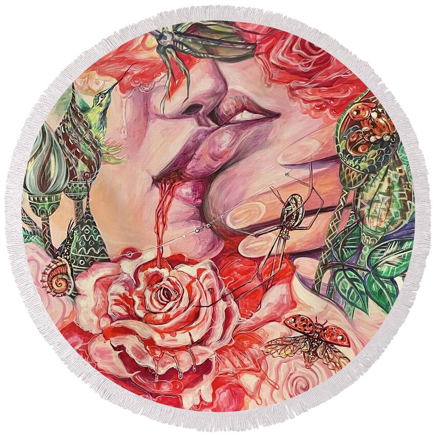 Kiss Round Beach Towel featuring the painting Magic Garden by Yelena Tylkina