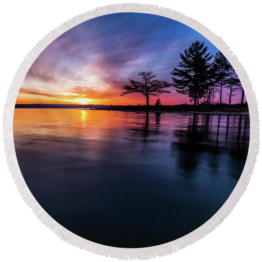 Sunrise Round Beach Towel featuring the photograph Magical Beginnings by Joe Holley