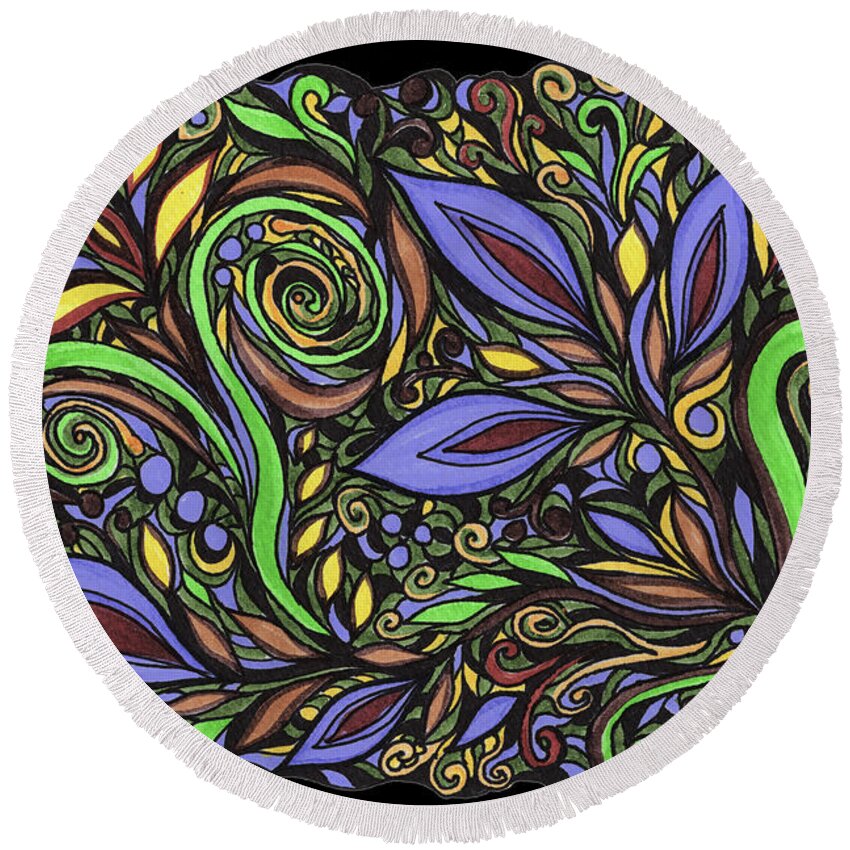 Floral Pattern Round Beach Towel featuring the painting Magical Floral Pattern Tiffany Stained Glass Mosaic Decor VI by Irina Sztukowski