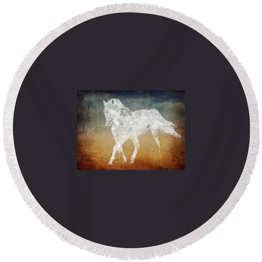 Magical Round Beach Towel featuring the digital art Magical Horse 15 by Eileen Backman