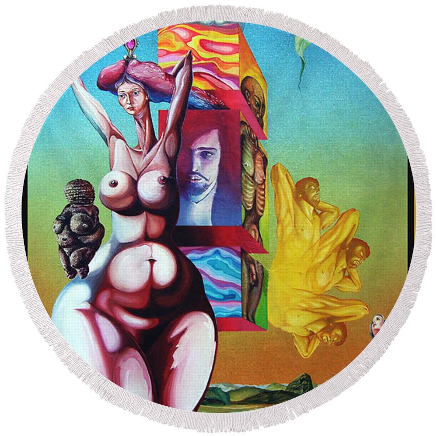 Surrealism Round Beach Towel featuring the painting Magna Mater by Otto Rapp