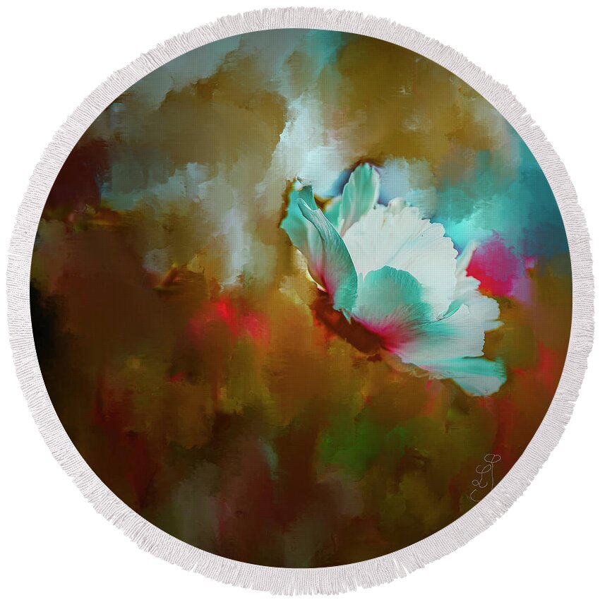  Magnolia On Abstract Round Beach Towel featuring the mixed media Magnolia on abstract #j9 by Leif Sohlman