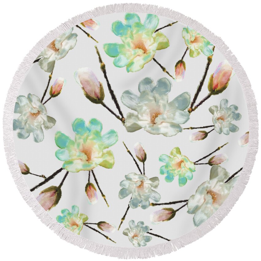 Merrill Loebner Magnolia Round Beach Towel featuring the photograph Magnolia Pattern by Jennifer White