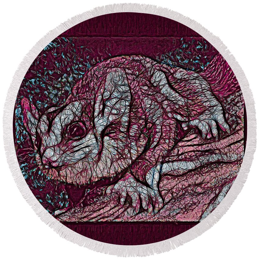 Mahogany Glider Round Beach Towel featuring the drawing Mahogany Glider Textured Maroon Pink Blue by Joan Stratton
