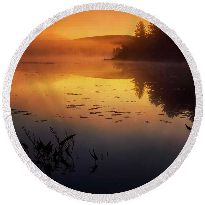 Landscape Round Beach Towel featuring the photograph Maine Compass Pond 34A4045 by Greg Hartford