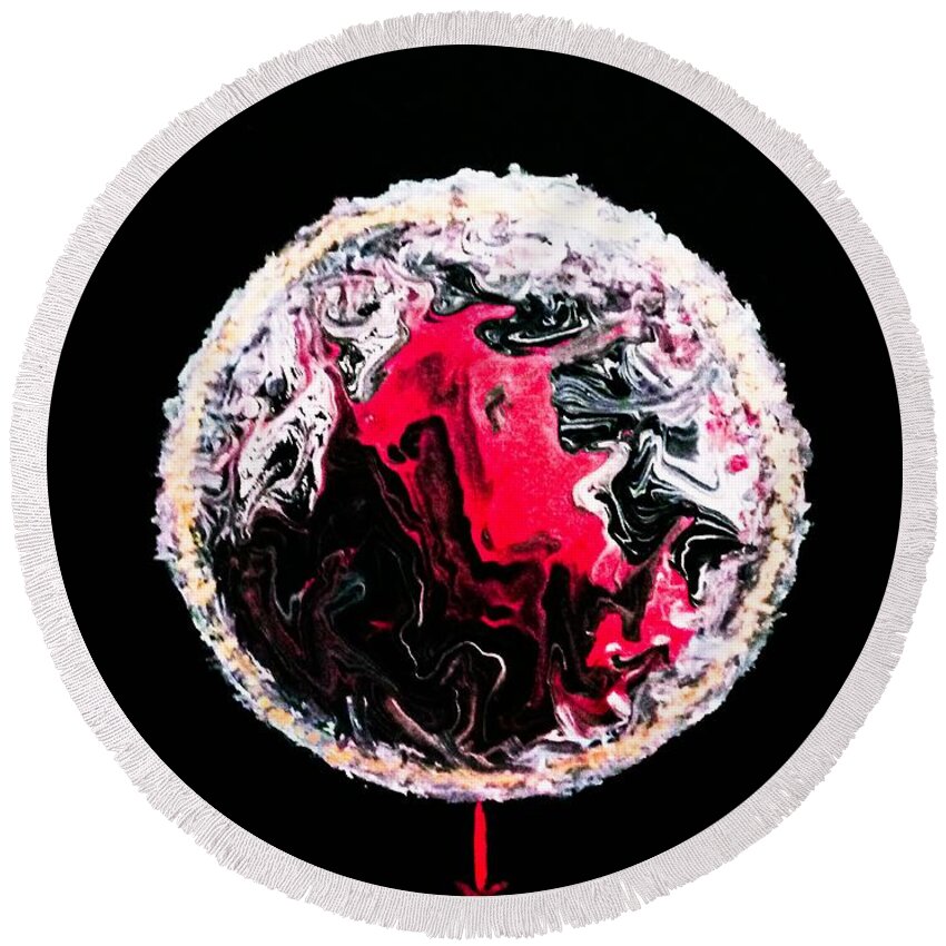 Red Round Beach Towel featuring the painting Majestic Ruby by Anna Adams