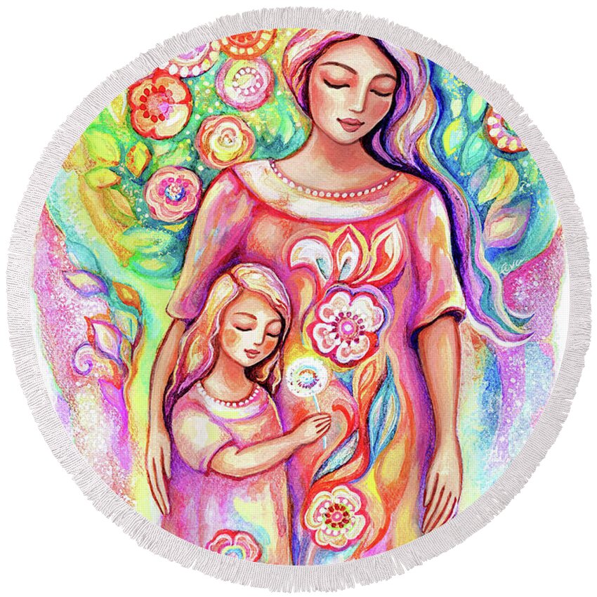 Mother And Daughter Round Beach Towel featuring the painting Making a Wish by Eva Campbell