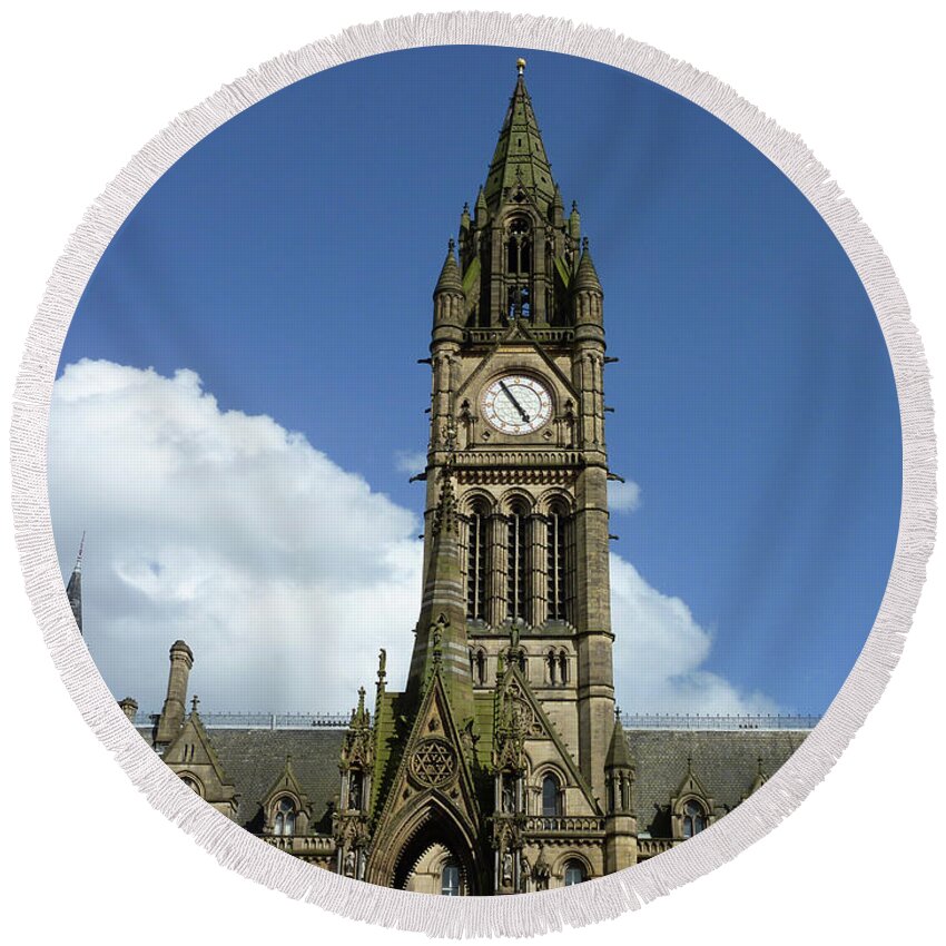 Manchester Round Beach Towel featuring the photograph Manchester town hall by Pics By Tony