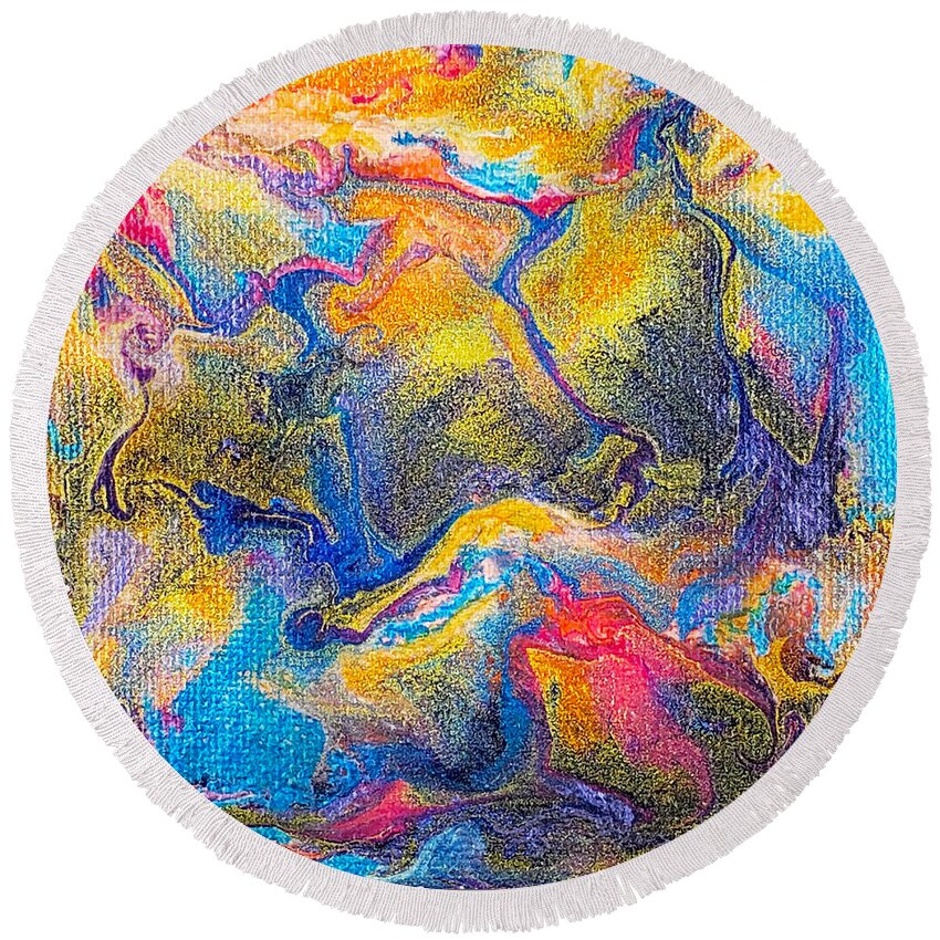 Abstract Round Beach Towel featuring the painting Mangroves by Christine Bolden
