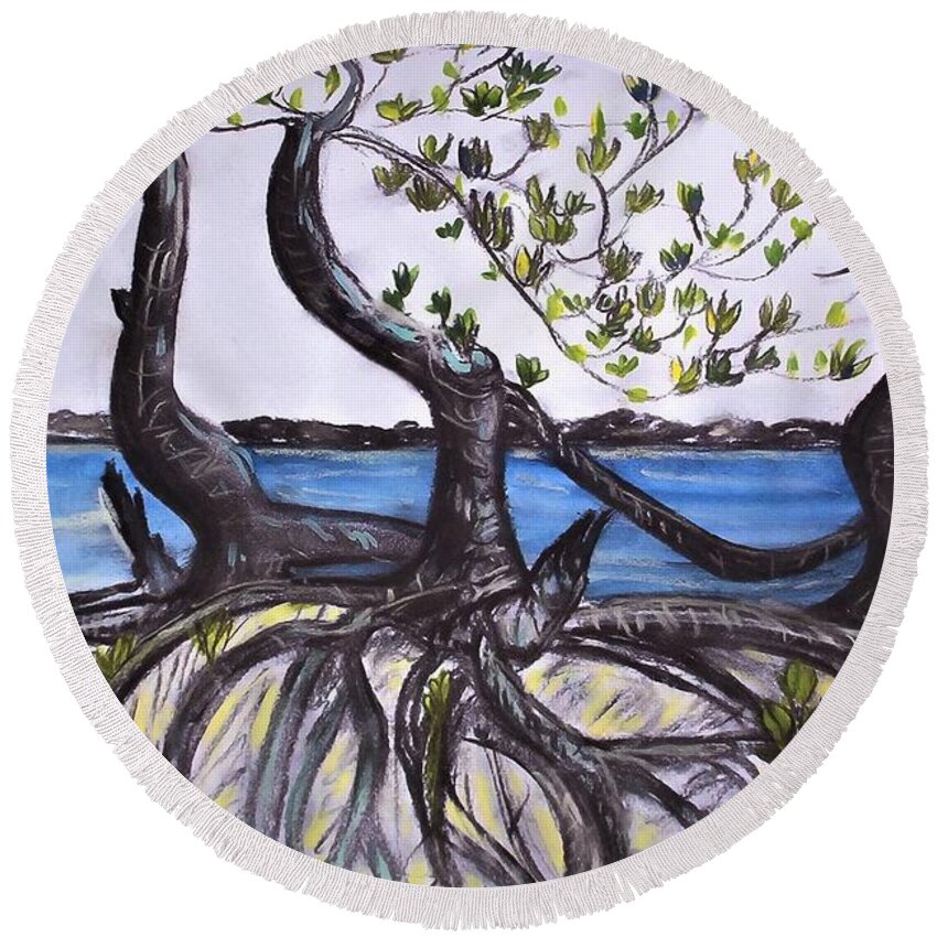 Weipa Round Beach Towel featuring the painting Mangroves by Joan Stratton
