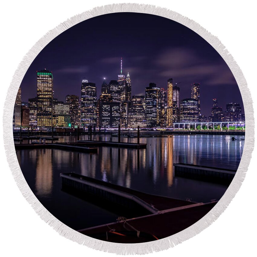 2019 Round Beach Towel featuring the photograph Manhattan At Night by Stef Ko
