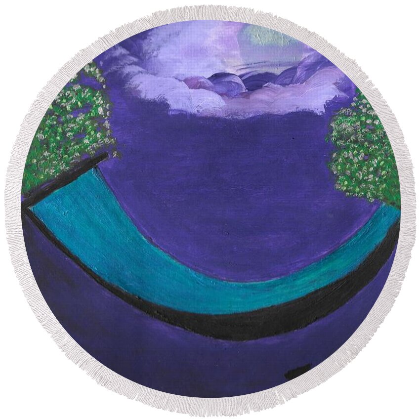 Abundance Round Beach Towel featuring the painting Manifesting under a silver moon by Esoteric Gardens KN