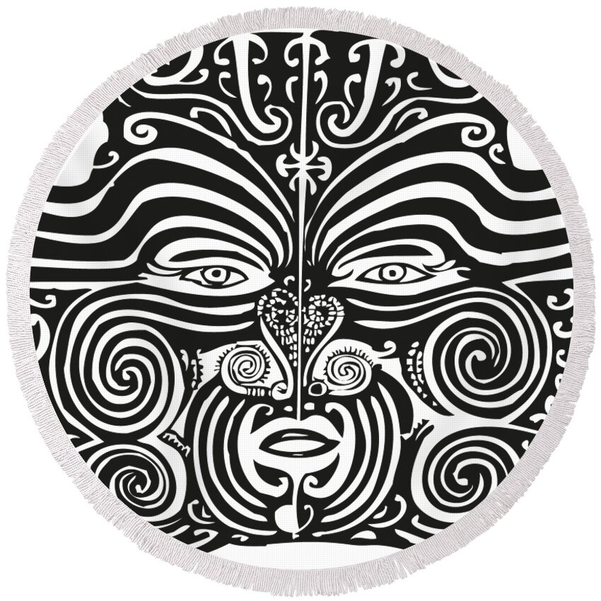 Maori Moko Design Round Beach Towel featuring the digital art Maori Moko by Eclectic at Heart