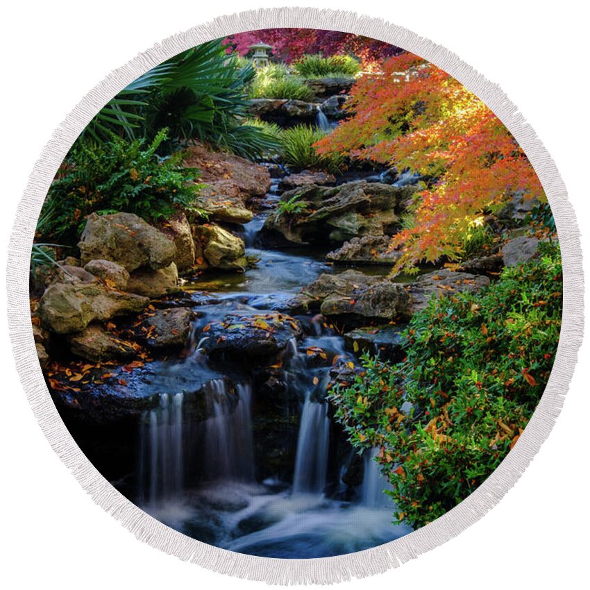 Waterfalls Round Beach Towel featuring the photograph Maple Falls II by Johnny Boyd