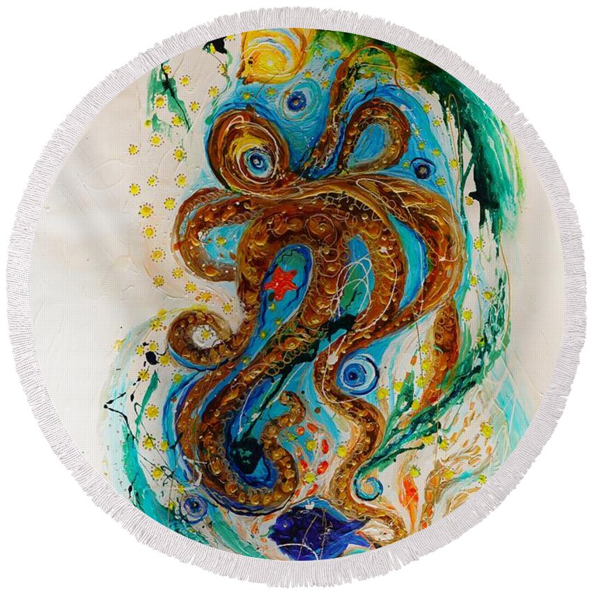 Sea Life Round Beach Towel featuring the painting Mare nostrum series #10 by Elena Kotliarker