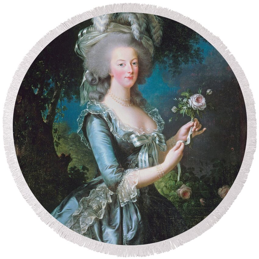 Marie Antoinette Round Beach Towel featuring the painting Marie Antoinette with a Rose by Long Shot