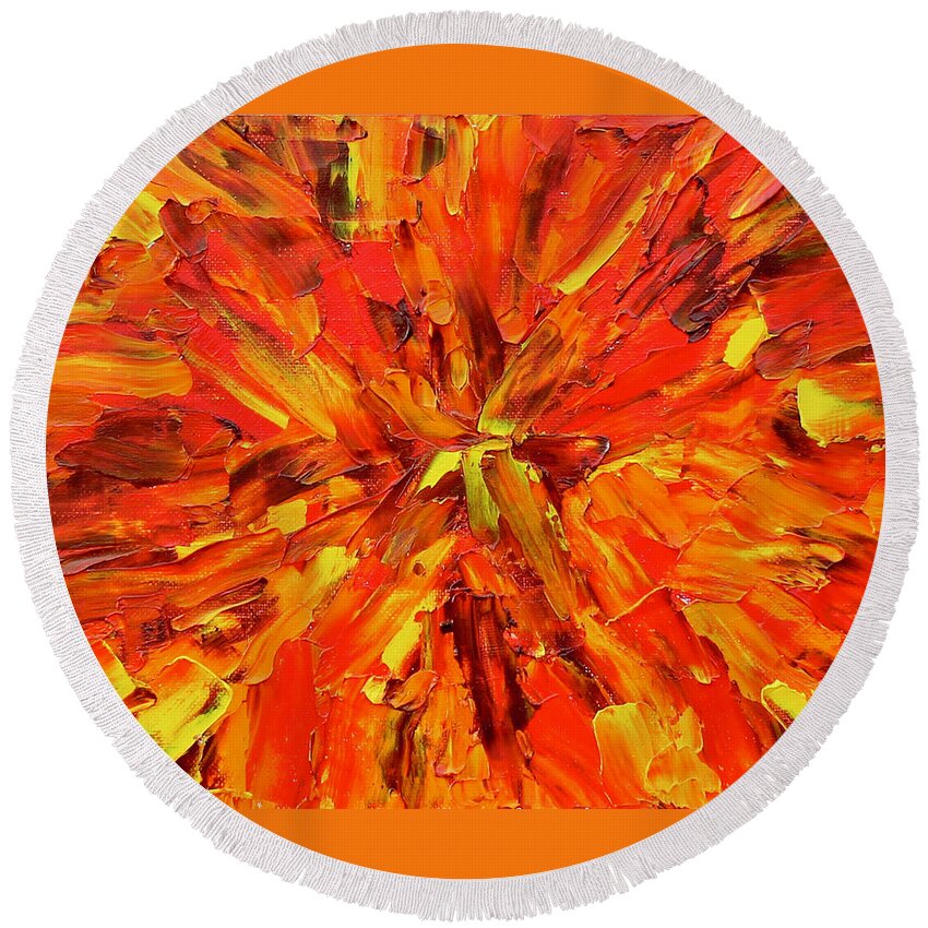 Marigold Round Beach Towel featuring the painting Marigold Inspiration 1 by Teresa Moerer