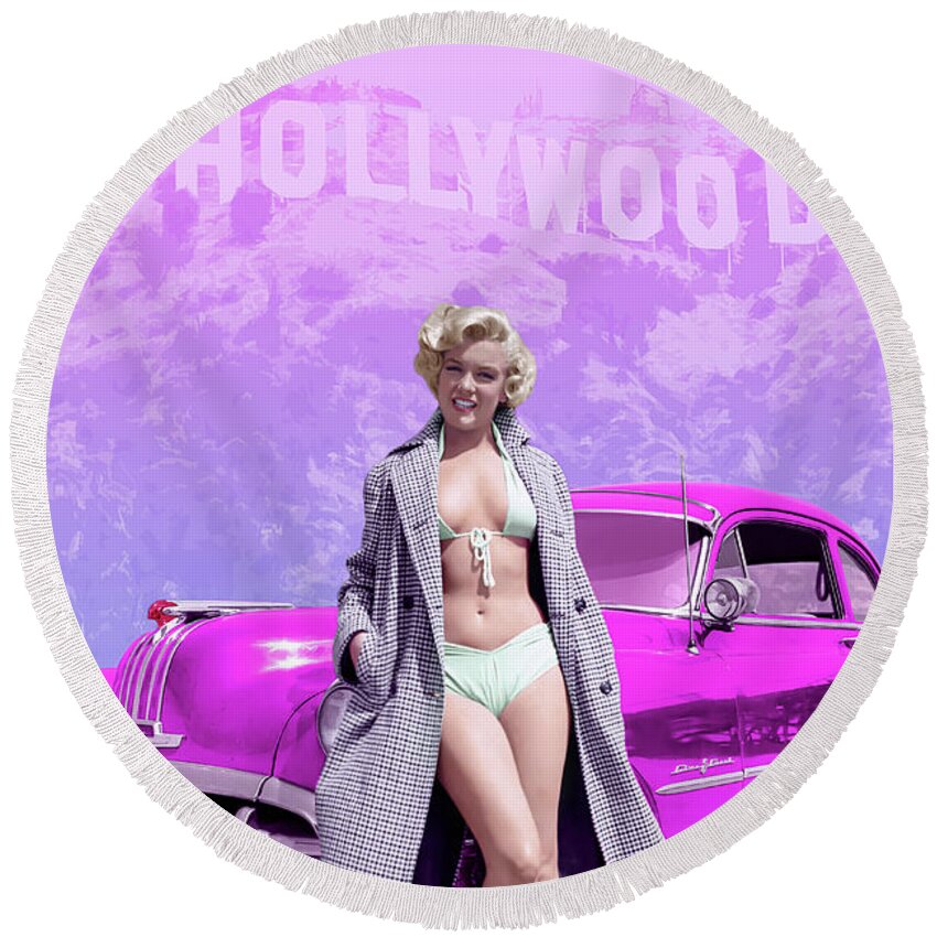 Marilyn Monroe Round Beach Towel featuring the photograph Marilyn In Hollywood by Franchi Torres