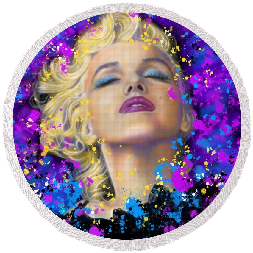 Marilyn Monroe Round Beach Towel featuring the painting Marilyn Monroe 1 by Maria Modopoulos