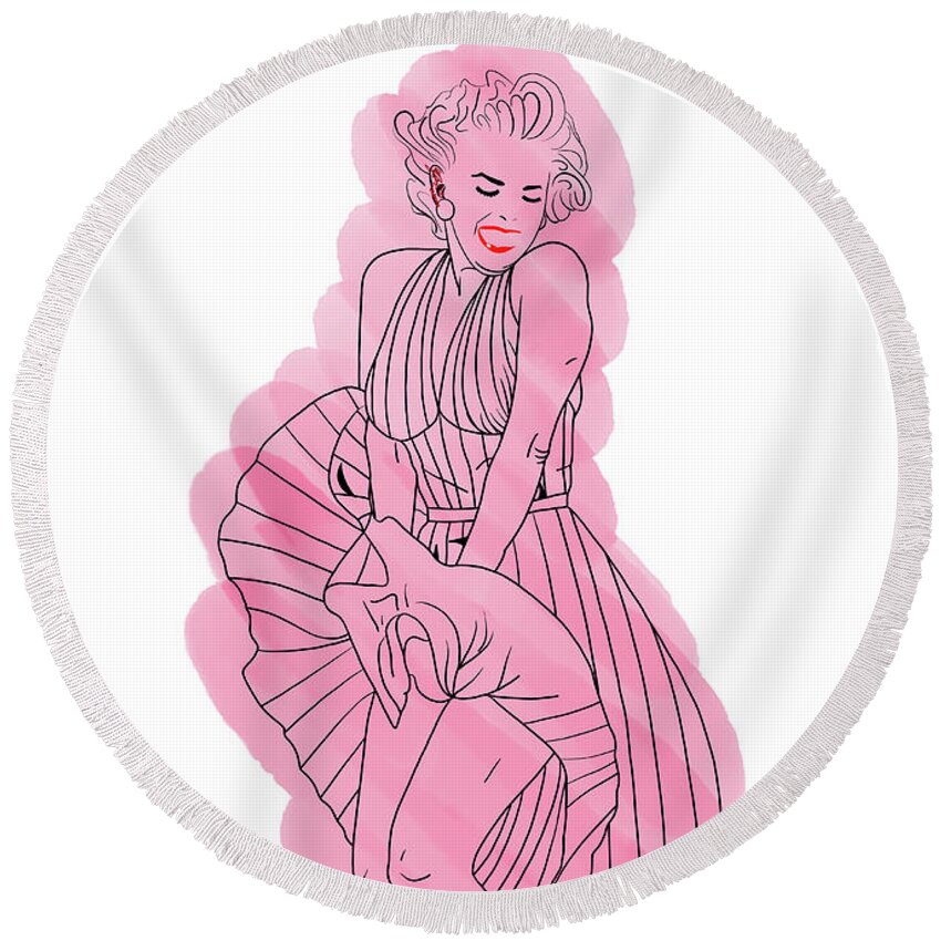 Marilyn Monroe Round Beach Towel featuring the digital art Marilyn Monroe Aqua Pink by Marisol VB