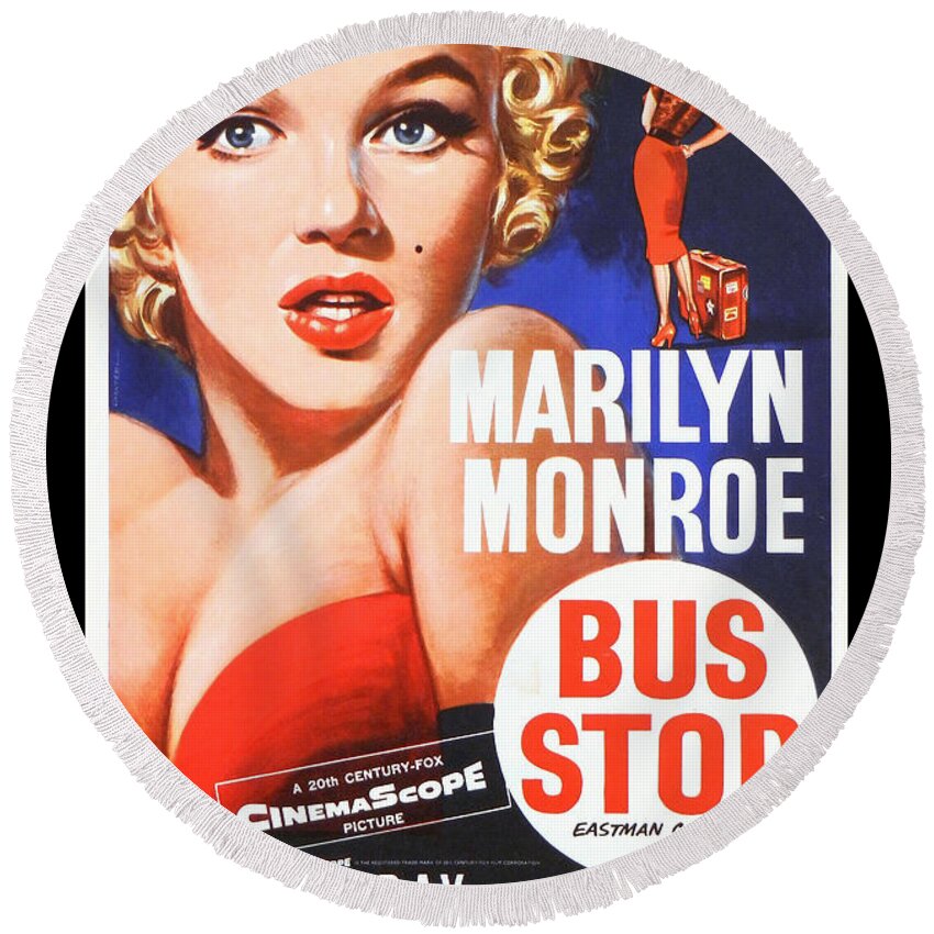 Marilyn Round Beach Towel featuring the photograph Marilyn Monroe Bus Stop Movie Poster by Action