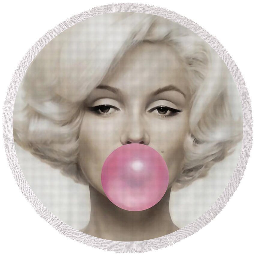 Pop Art Paintings Mixed Media Mixed Media Round Beach Towel featuring the mixed media Marilyn Monroe by Marvin Blaine