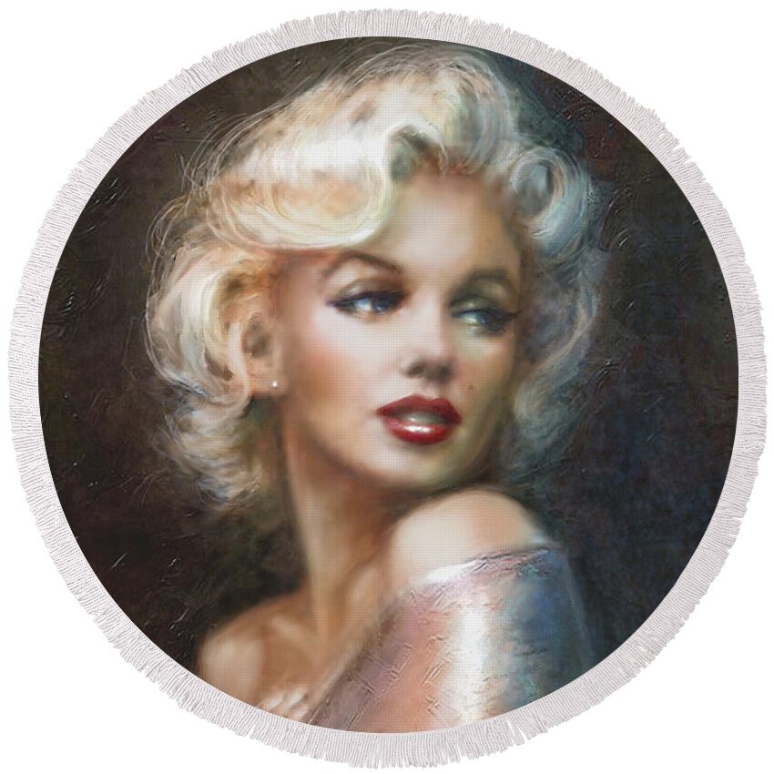 Theo Danella Round Beach Towel featuring the painting Marilyn WW soft by Theo Danella