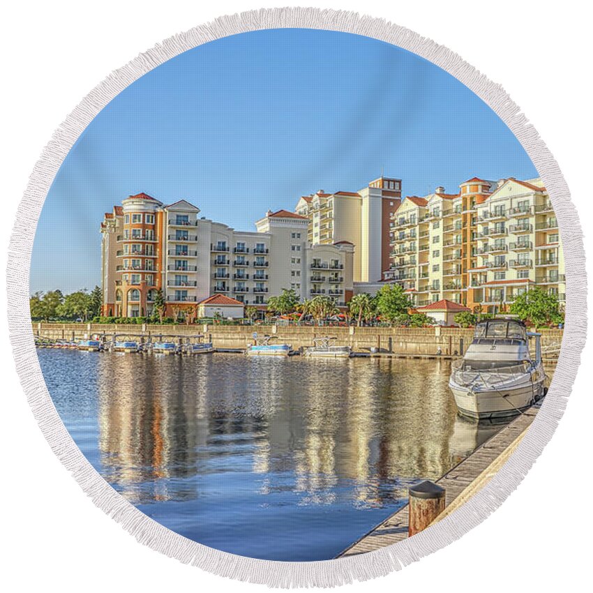 Hotel Round Beach Towel featuring the photograph Marina Inn at Grande Dunes by Mike Covington
