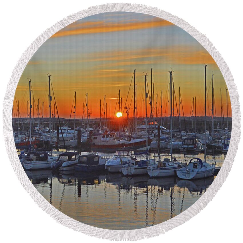 Sunset Round Beach Towel featuring the photograph Marina Sunset by Terence Davis