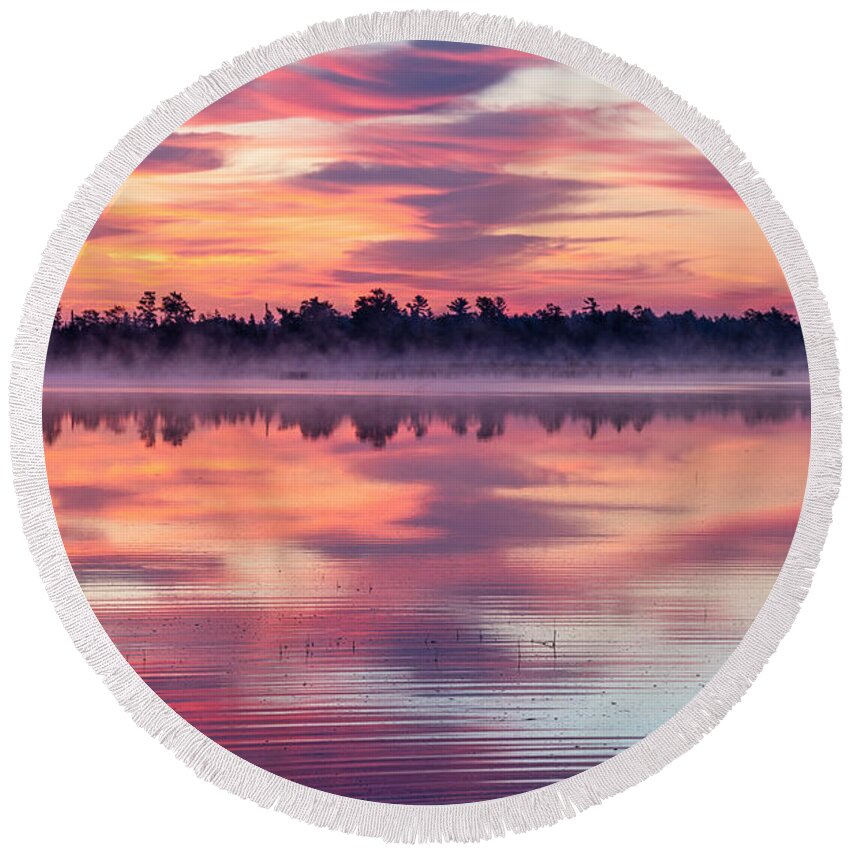 Marl Lake Round Beach Towel featuring the photograph Marl Lake Pastel Sunrise by Ron Wiltse