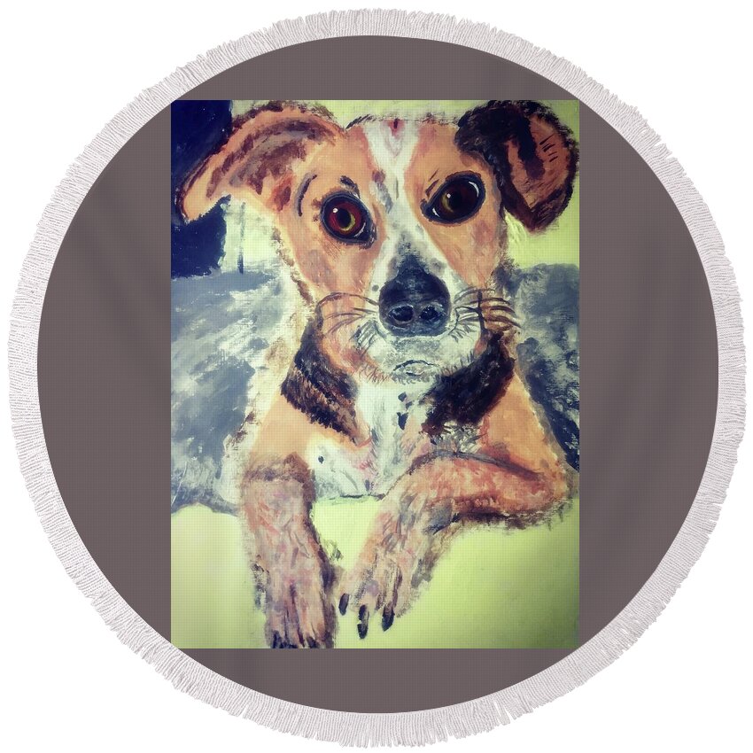 Dog Round Beach Towel featuring the painting Beagle Rescue by Melody Fowler
