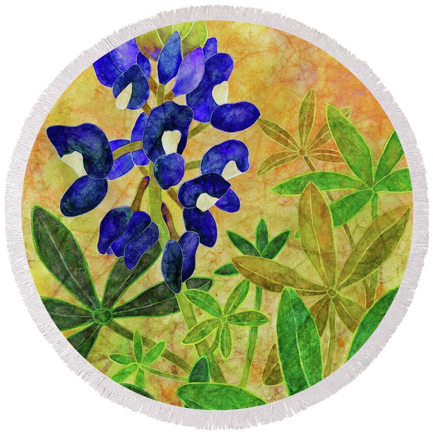 Bluebonnet Round Beach Towel featuring the painting Bluebonnet Quilt by Hailey E Herrera