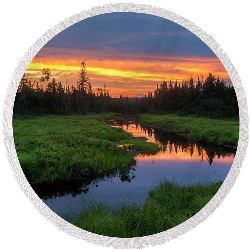 Marsh Round Beach Towel featuring the photograph Marsh Sunset Reflections by Chris Whiton