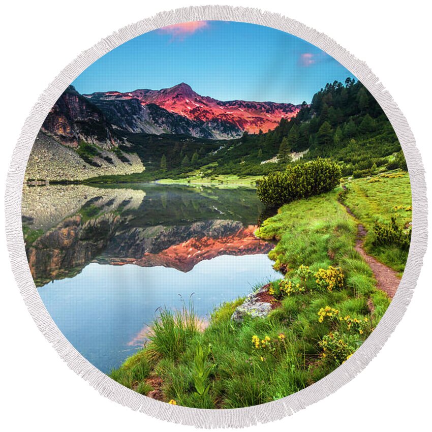 Bulgaria Round Beach Towel featuring the photograph Marvelous Lake by Evgeni Dinev